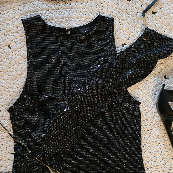 NWOT COCKTAIL DRESS BLACK AND SILVER SHIMMER R - Picture 4 of 16